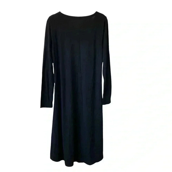 Eileen Fisher Black Grey Long Sleeve Dress Small Two Tone Stretch Minimalist - Picture 2 of 7